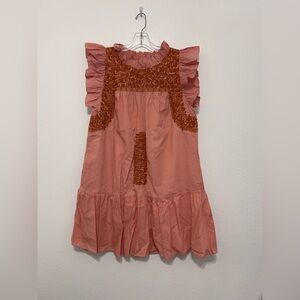 J. Marie The Schafer ruffle neck embroidered lined-dress Large